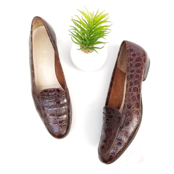 Salvatore Ferragamo Shoes - Salvatore Ferragamo Penny Loafer Brown Croc Print